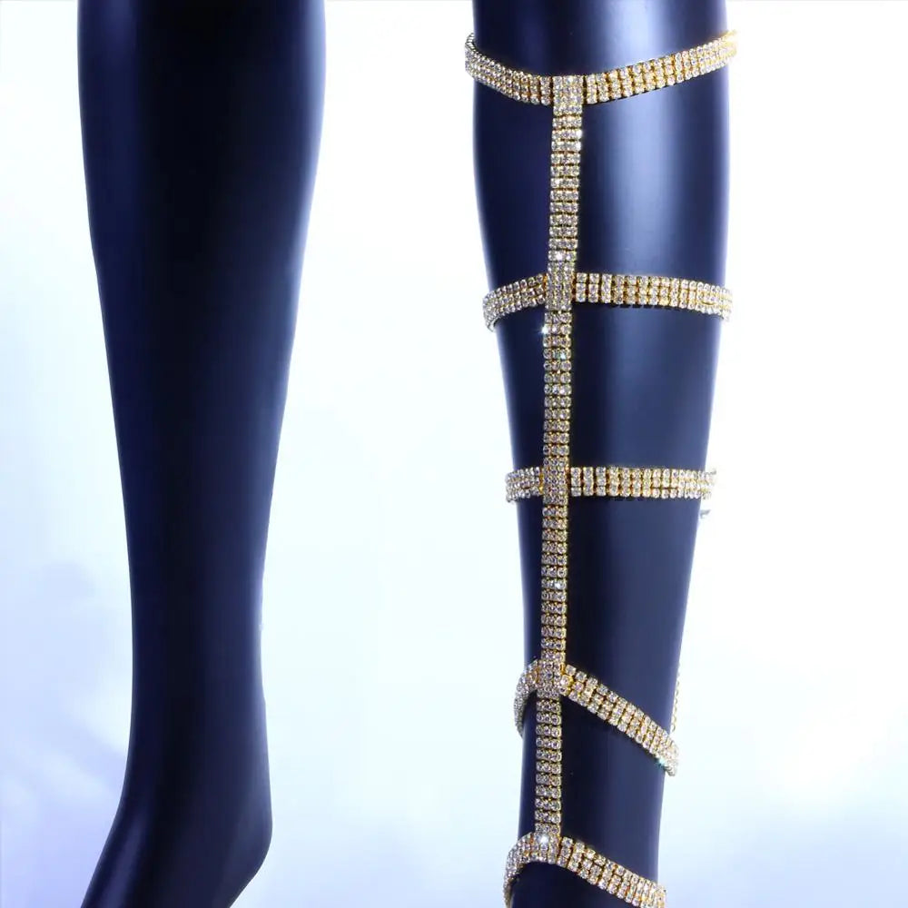 Stonefans Statement Rhinestone Leg Chain Leglet Body Jewlery for Women Fashion Charming Multilayer Leg Jewelry Night Club Gift
