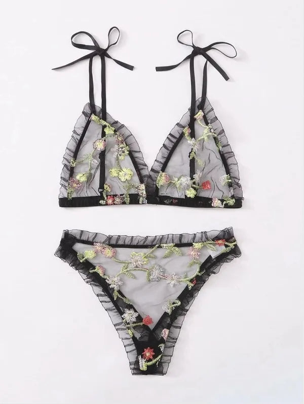 Sexy lingerie erotic underwear Mesh Frill Trim Lace lingerie set top lace invisible bra set bras for women Cover Up Bikini Set