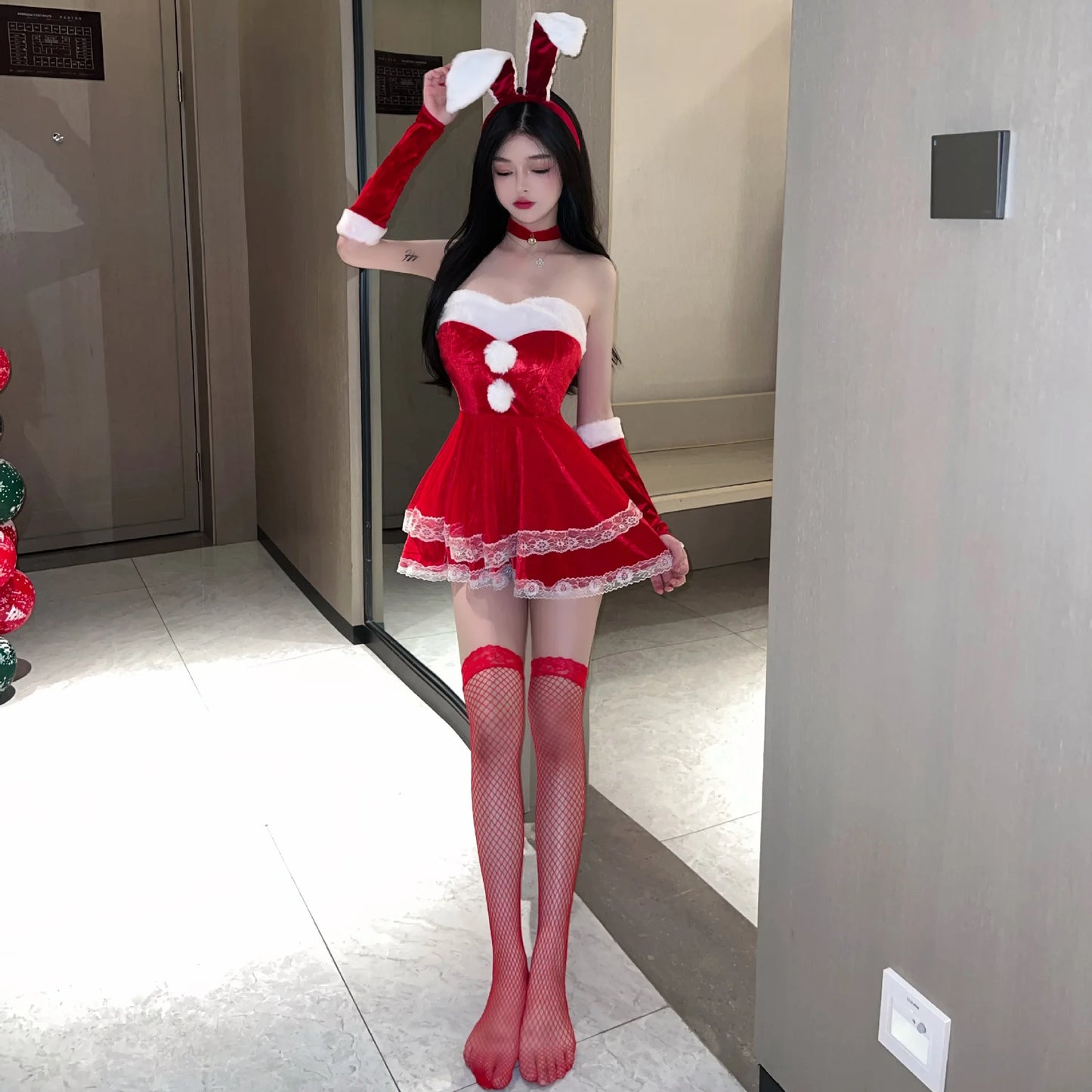 Christmas Sexy Lingerie Tube Top Vest Skirt Bunny Role Play Seduction Lingerie Set