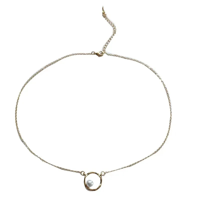 Contracted Geometry Circle Necklace Temperament Beautiful Pearl Choker Summer Daily Clavicle Chain Boudoir Gifts