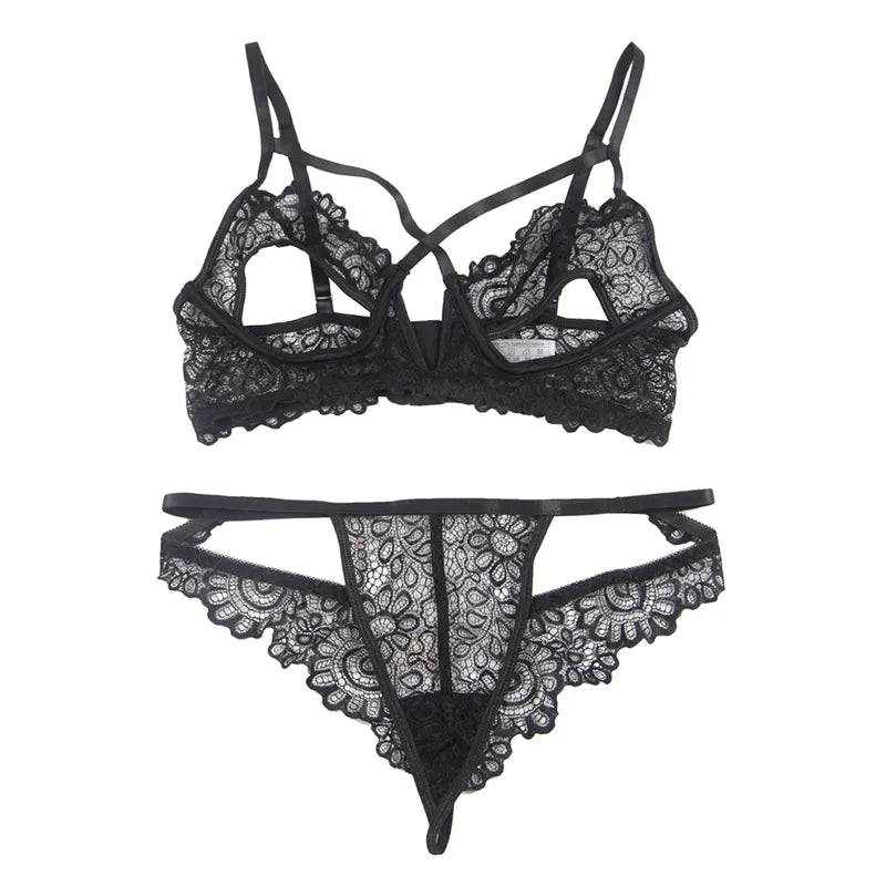 Comeondear Plus Size Lingerie Set Luxury Lace Sexy Costumes Women Sexy Underwear Set Hollow Out Temptation Exotic Brief Sets