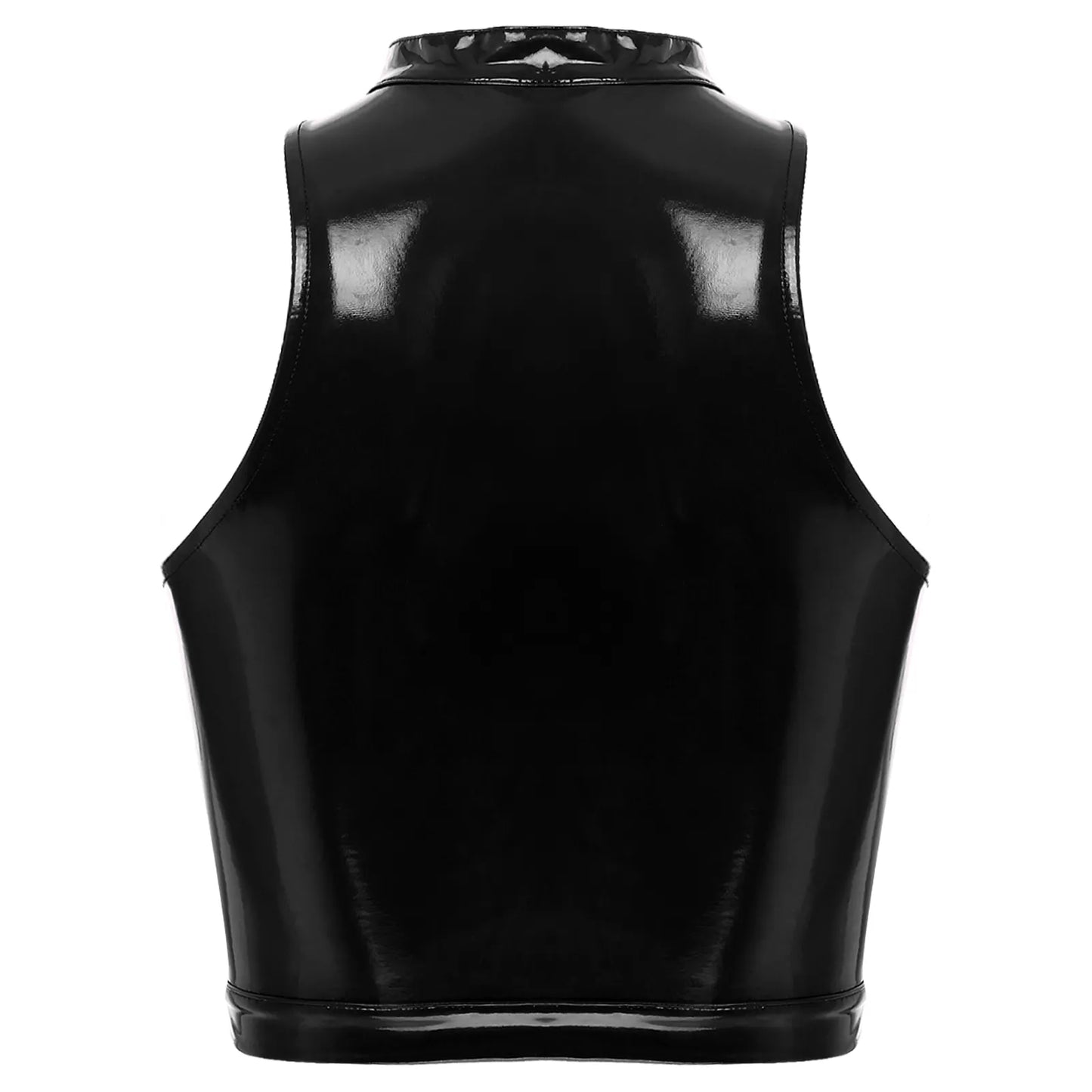 Womens Sexy Hollow Out Lace-Up Vest Tops Gothic Wet Look Patent Leather Sleeveless Skinny Bustier Tank Crop Top Party Clubwear