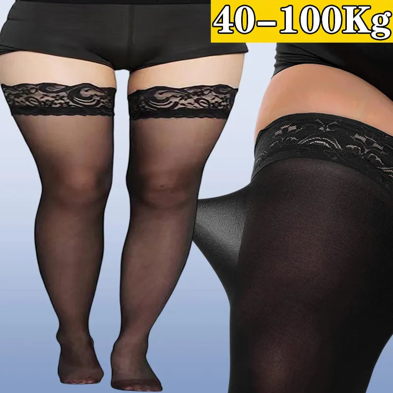 Women Sexy Lace Thigh High Knee Stockings Lingerie Transparent High Elastic Stockings Nylon Temptation Medias Plus Size Socks