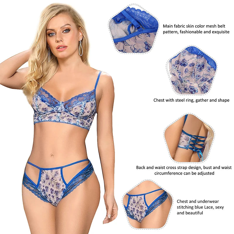 Comeondear Sensual Lingerie Woman Lace Floral Bra Set Plus Size Lingerie Set 2 Pieces Sexy Luxury Women's Underwear Brief Sets