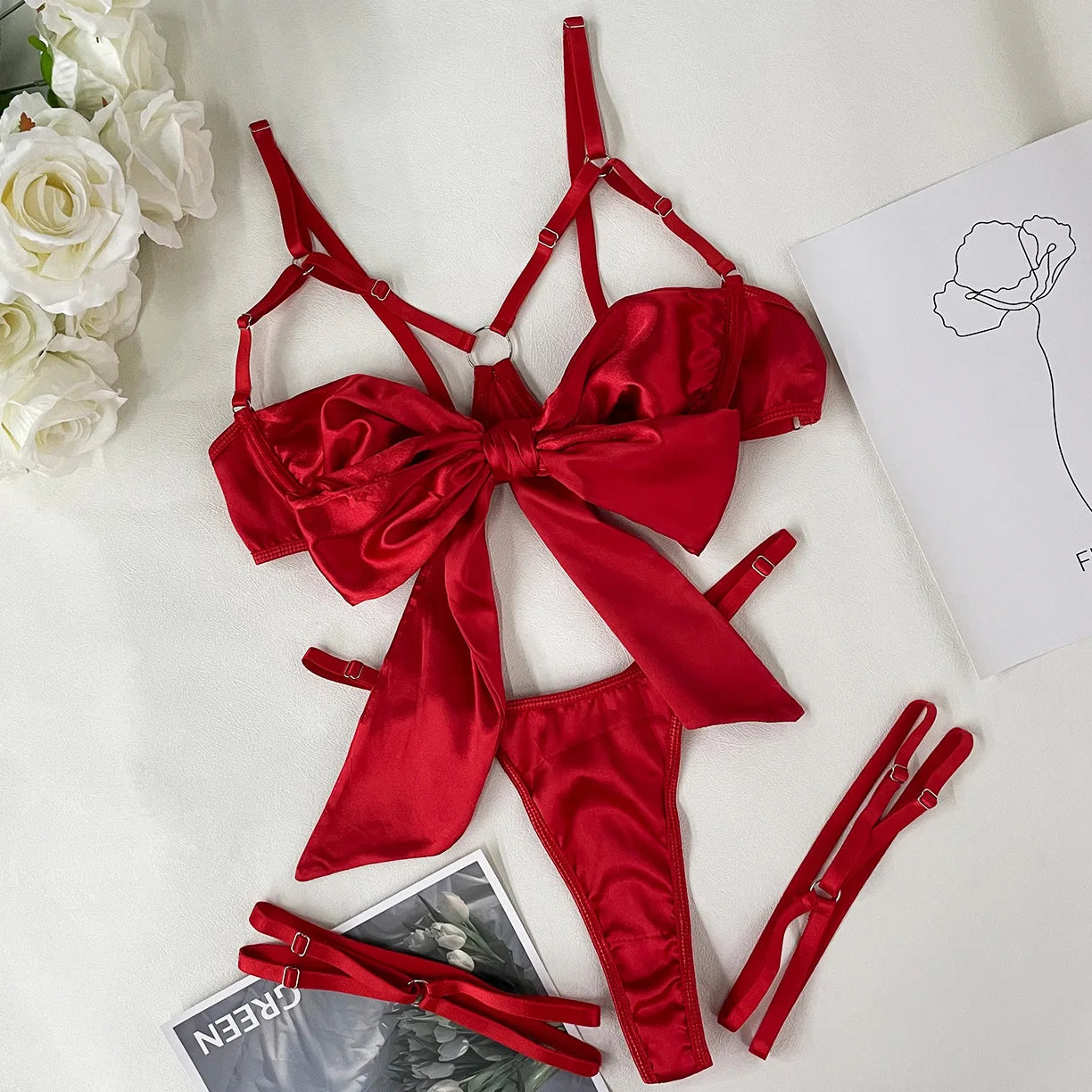 Valentine's Day Red Feather Lingerie Fetish Fancy Underwear Women Uncensored Luxury Bra Chain Bilizna Intimate Sexy Langerie