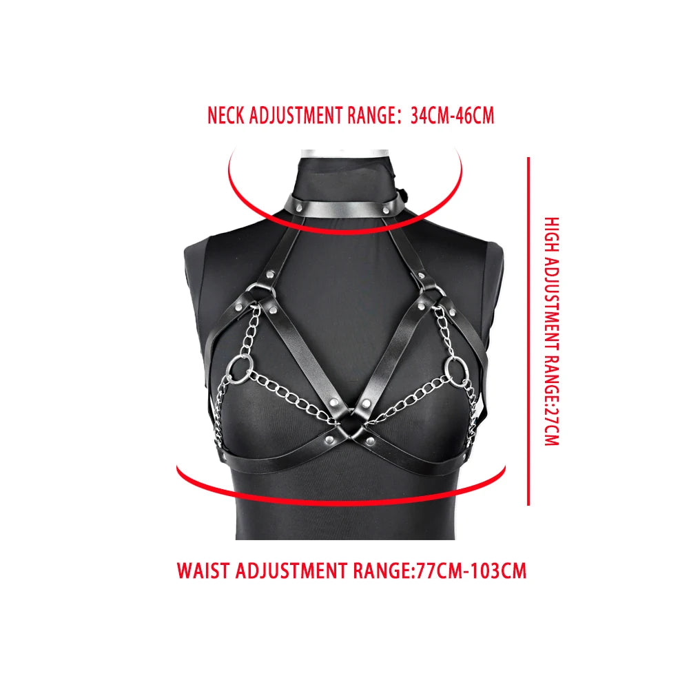 Goth Bra Sexy Lingerie For Woman Leather Body Harness Belt Erotic Chest Bondage Sexy Corset With Chain Festival Outfits Women