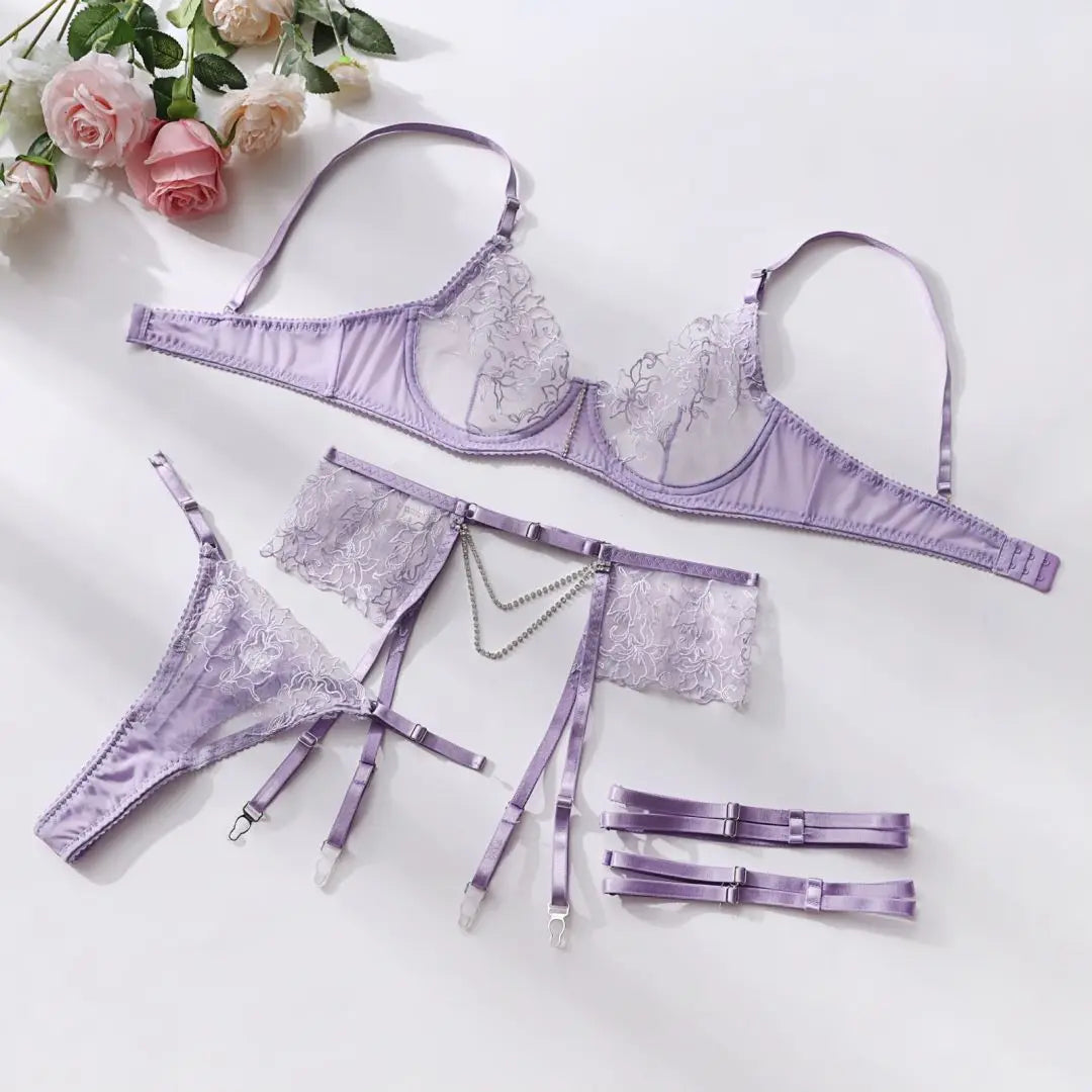 MIRABELLE Rhinestone Chain Lingerie Sexy Women's Underwear Fancy Transparent Kit Sensual Garter Thongs Intimate Erotic Outfits