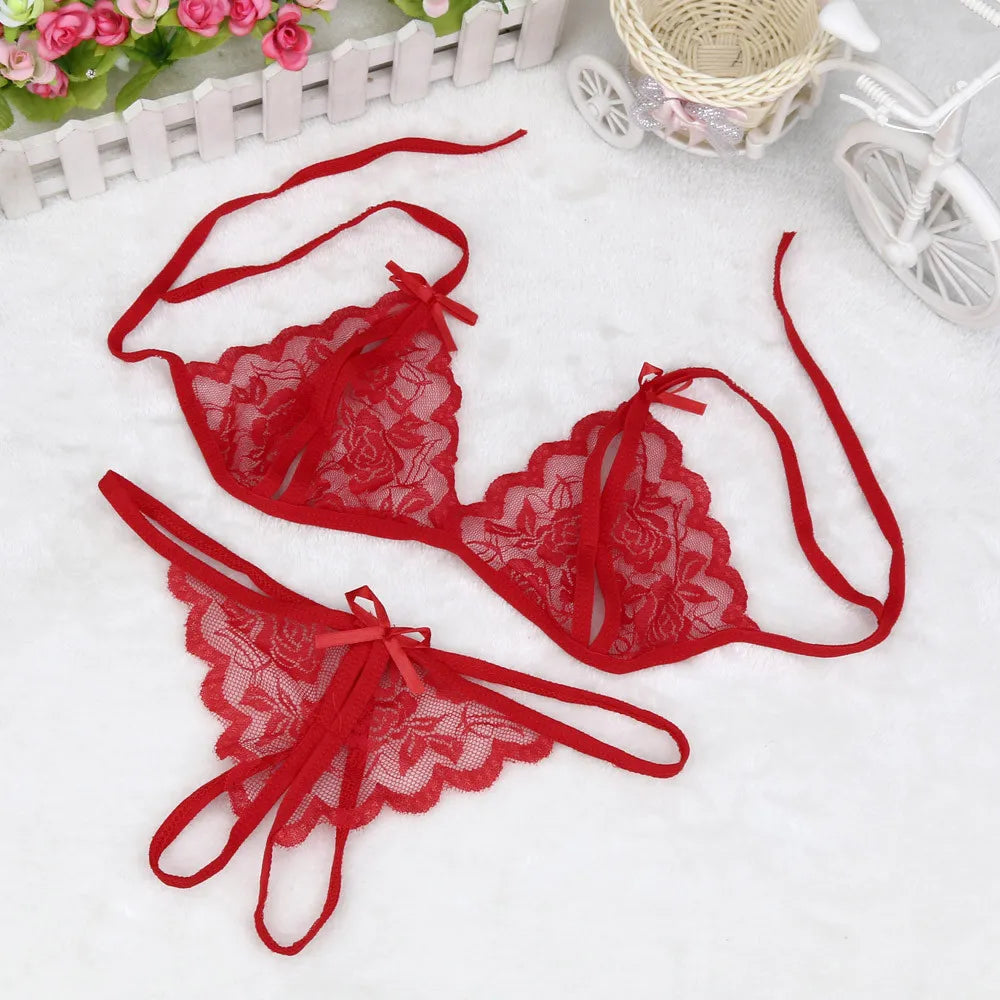 Sexy Two Piece Suit Lace Halter neck Embroidered Push Up Bra Garter Teddy Lingerie Hot Set