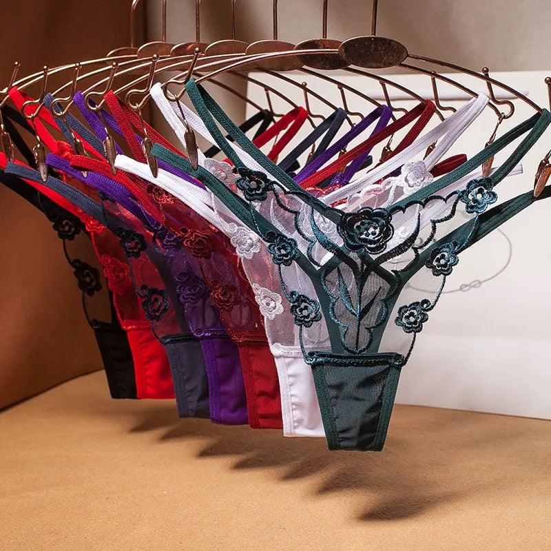 XXL Sexy Lingerie Women's Panties Plus Size Transparent G-strings Thongs Floral Mesh Bowknot Underwear for Women Lace Pantys