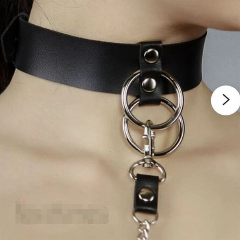 Punk Black Leather Body Chain Leash Belt Nightclub Party Rave Sexy Goth Jewlery Festival Outfit Accessories For Women And Girls