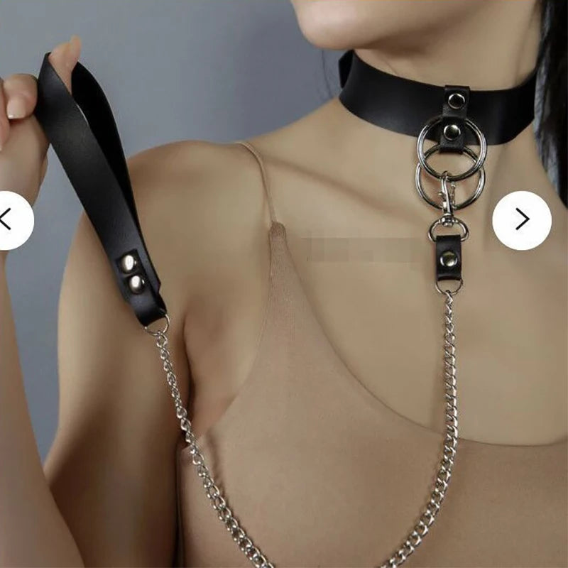 Punk Black Leather Body Chain Leash Belt Nightclub Party Rave Sexy Goth Jewlery Festival Outfit Accessories For Women And Girls